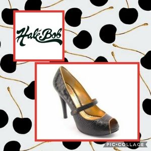 Hale Bob Mary Jane Leather Peeptoe Heels Size 9.5